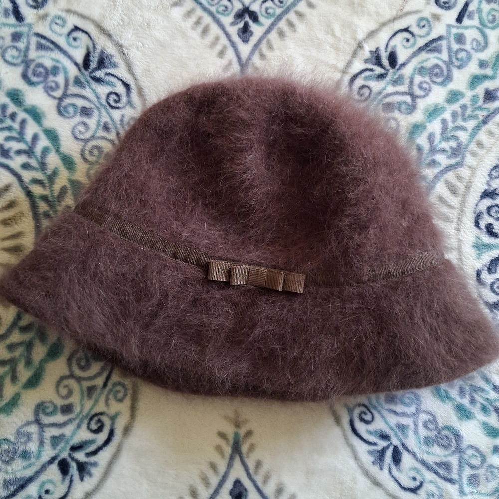 Nine West Y2k Brown Angora Rabbit Hair Fur Bucket Style Hat 90s